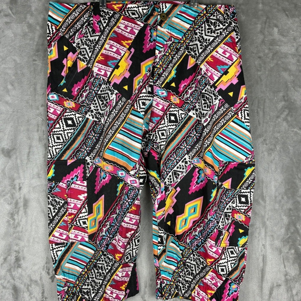 OVERDRIVE‎ Geometric Patchwork Cargo Pants XXL Dark Pink Festival Boho